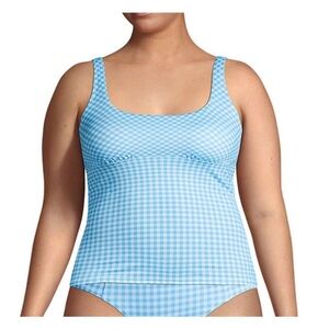 Lands End Chlorine Resistant Square Neck Tankini Top Swimsuit Gingham 16D 16 D